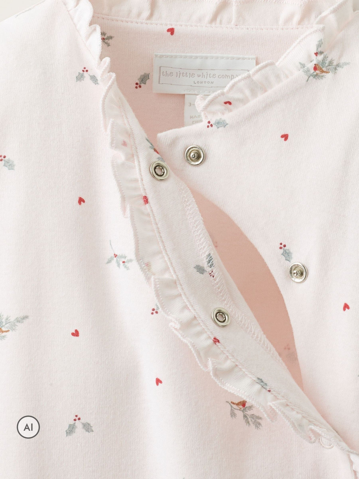 The White Company Pink Holly & Hearts Frill Wrap Sleepsuit - image 4