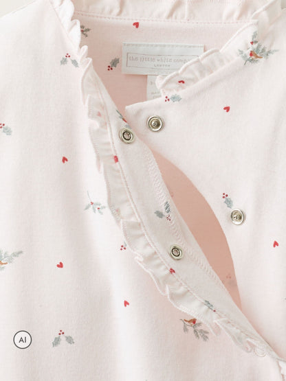 The White Company Pink Holly & Hearts Frill Wrap Sleepsuit - image 4