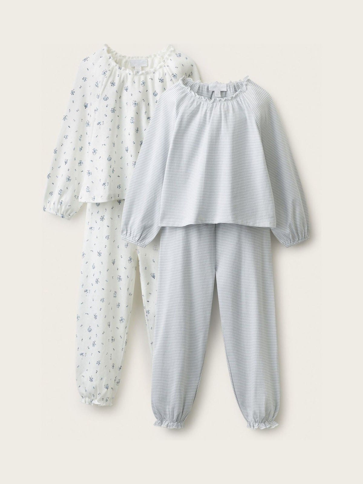 Dsiney Kidz - The White Company Blue Minnie Floral Pointelle & Stripe Relaxed Pyjamass 2 Pack image 1