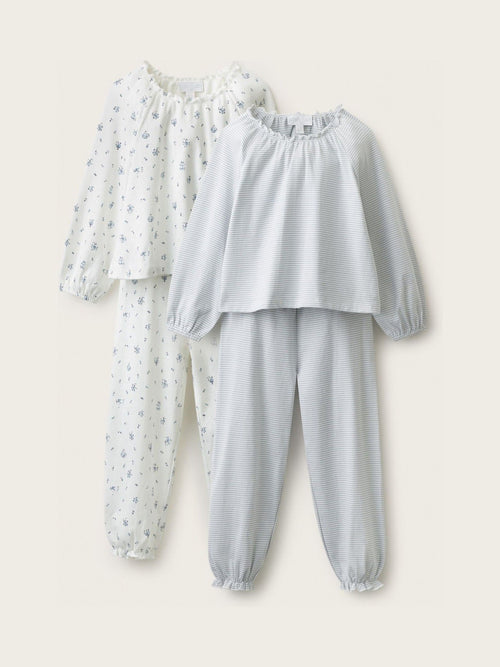 Dsiney Kidz - The White Company Blue Minnie Floral Pointelle & Stripe Relaxed Pyjamass 2 Pack image 1