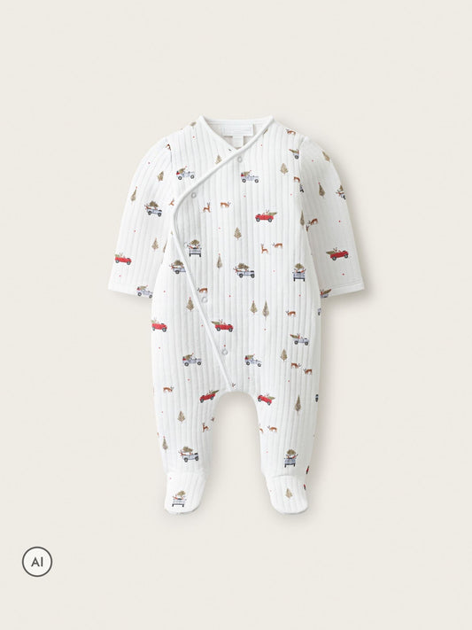 The White Company White Blend Christmas Reindeer & Car Quilted Wrap Sleepsuit - image 1