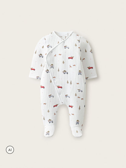 The White Company White Blend Christmas Reindeer & Car Quilted Wrap Sleepsuit - image 1