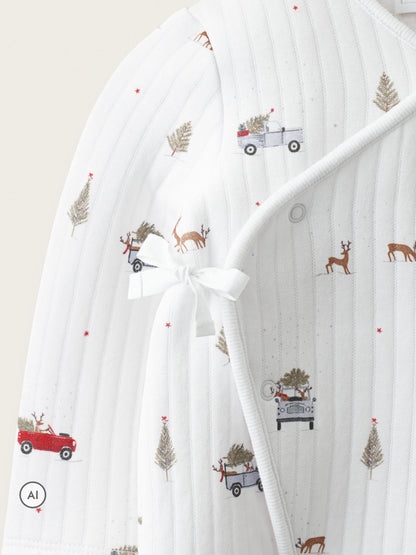 The White Company White Blend Christmas Reindeer & Car Quilted Wrap Sleepsuit - image 4