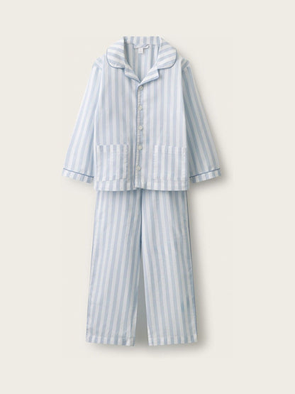 Dsiney Kidz - The White Company Blue Stripe Poplin Piped Traditional Relaxed Fit Pyjamas image 1