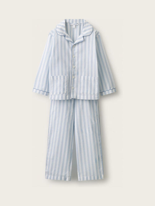 Dsiney Kidz - The White Company Blue Stripe Poplin Piped Traditional Relaxed Fit Pyjamas image 1