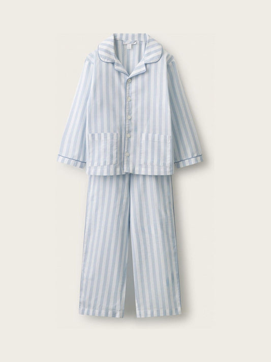 Dsiney Kidz - The White Company Blue Stripe Poplin Piped Traditional Relaxed Fit Pyjamas image 1