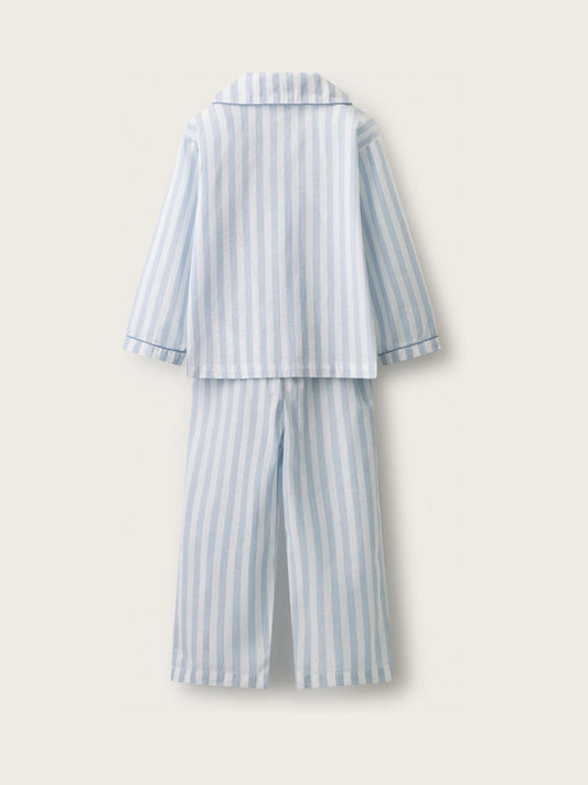 Dsiney Kidz - The White Company Blue Stripe Poplin Piped Traditional Relaxed Fit Pyjamas image 2