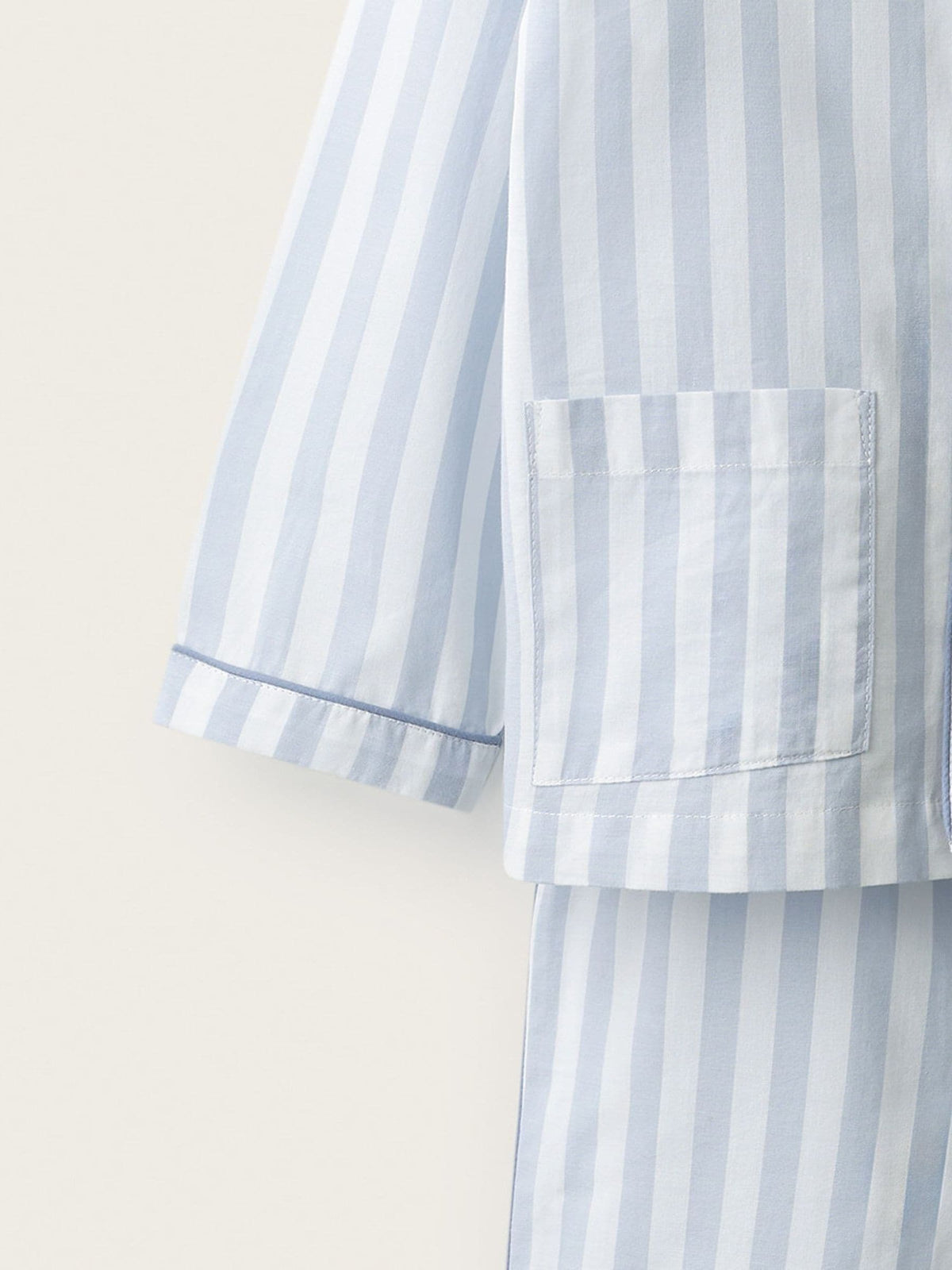 Dsiney Kidz - The White Company Blue Stripe Poplin Piped Traditional Relaxed Fit Pyjamas image 3