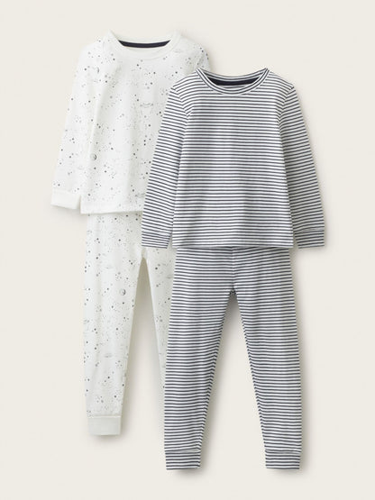 Dsiney Kidz - The White Company Blue Blend Space & Stripe Slim Fit Pyjamass 2 Pack image 1