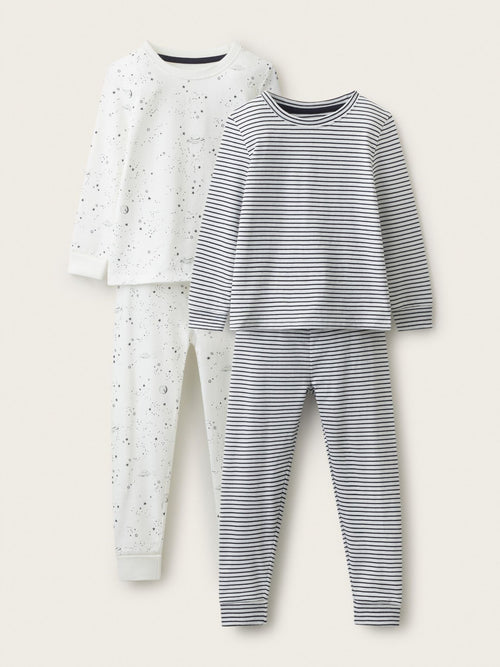 Dsiney Kidz - The White Company Blue Blend Space & Stripe Slim Fit Pyjamass 2 Pack image 1