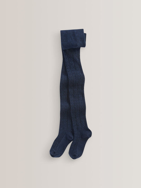 Navy Blue Regular Length Cotton Rich Cable Tights image 1