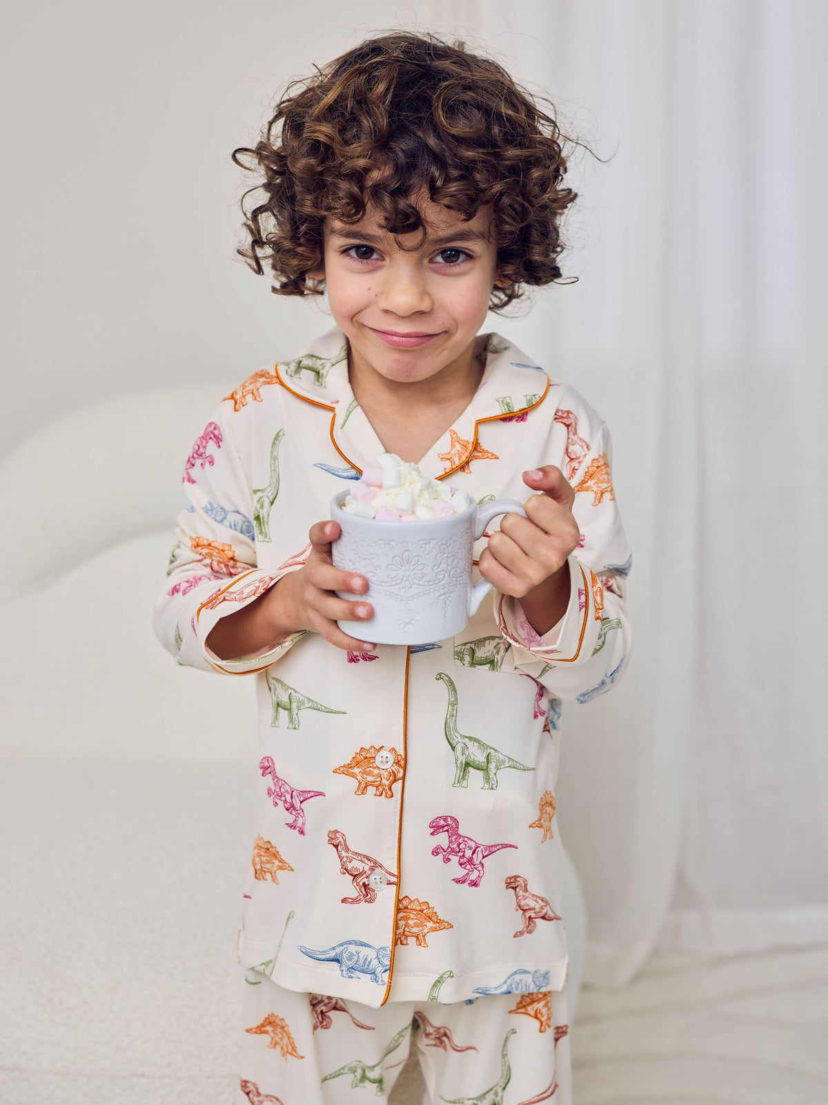 Chelsea Peers Natural Kids Dinosaur Print Button Up Long Pyjama Set - image 1