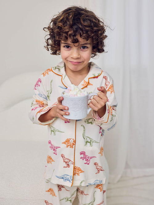 Chelsea Peers Natural Kids Dinosaur Print Button Up Long Pyjama Set - image 1