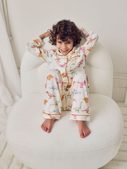 Chelsea Peers Natural Kids Dinosaur Print Button Up Long Pyjama Set - image 2