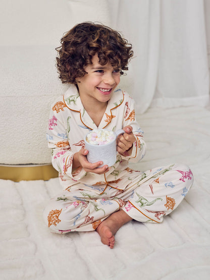 Chelsea Peers Natural Kids Dinosaur Print Button Up Long Pyjama Set - image 3
