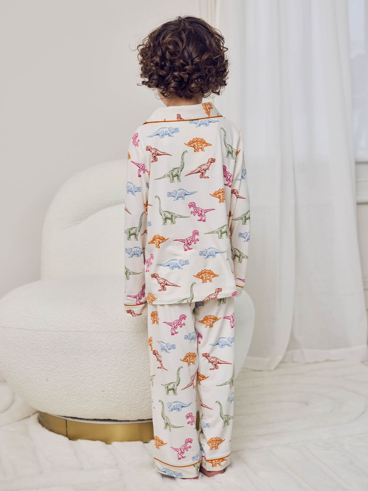 Chelsea Peers Natural Kids Dinosaur Print Button Up Long Pyjama Set - image 4