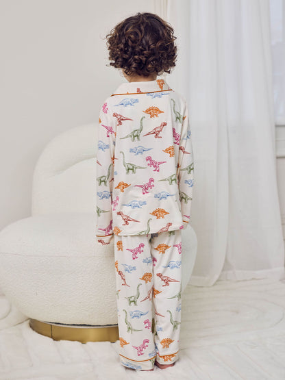 Chelsea Peers Natural Kids Dinosaur Print Button Up Long Pyjama Set - image 4