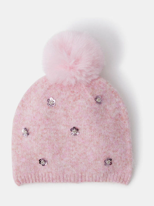 Angels By Accessorize Pink Floral Sequin Bobble Hat - image 1