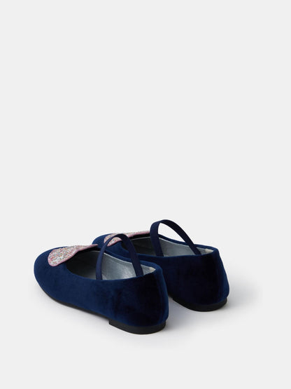 Angels By Accessorize Blue Glitter Heart Velvet Ballet Flats - image 2