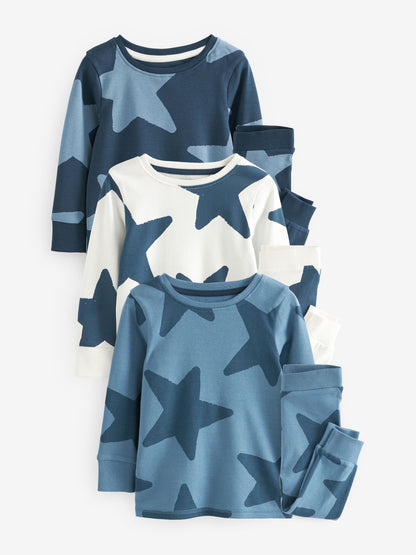 Blue/Navy Snuggle Pyjamas 3 Pack (9mths-10yrs) image 5