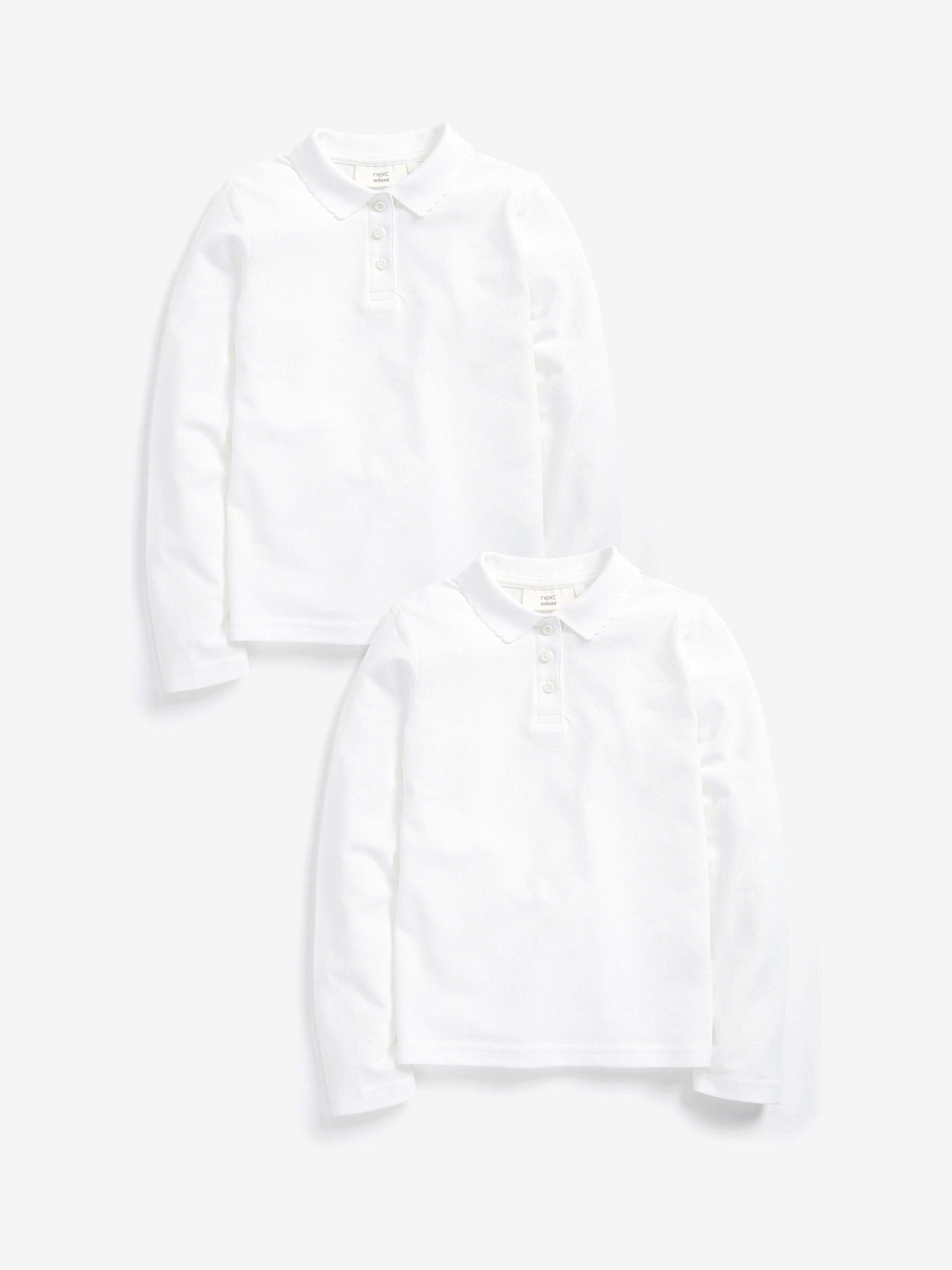 Dsiney Kidz - White 2 Pack Girls Cotton Long Sleeve School Polo Tops (3-16yrs) image 1