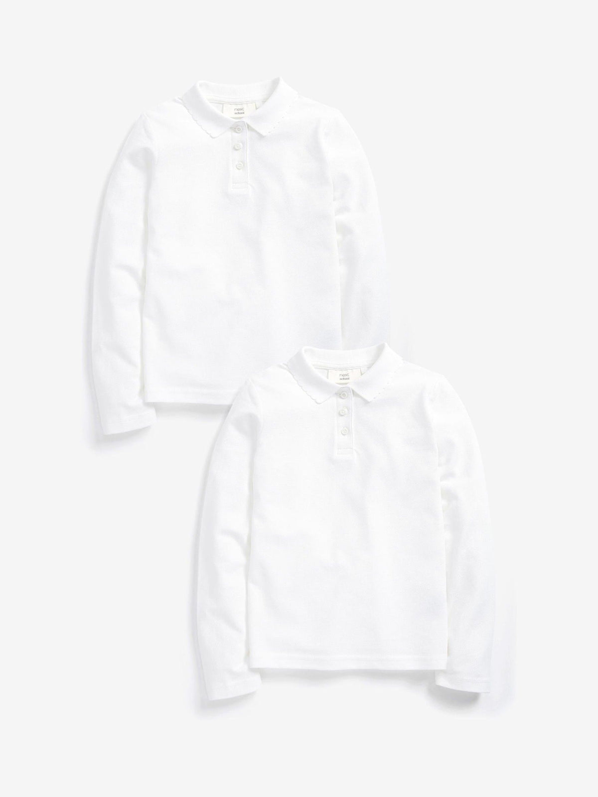 Dsiney Kidz - White 2 Pack Girls Cotton Long Sleeve School Polo Tops (3-16yrs) image 1