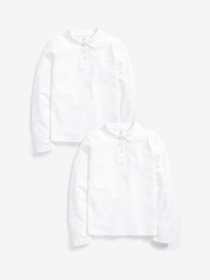 Dsiney Kidz - White 2 Pack Girls Cotton Long Sleeve School Polo Tops (3-16yrs) image 1