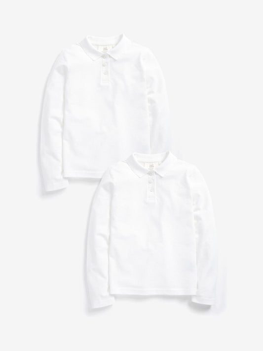 Dsiney Kidz - White 2 Pack Girls Cotton Long Sleeve School Polo Tops (3-16yrs) image 1