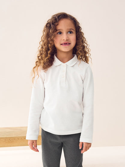 Dsiney Kidz - White 2 Pack Girls Cotton Long Sleeve School Polo Tops (3-16yrs) image 2