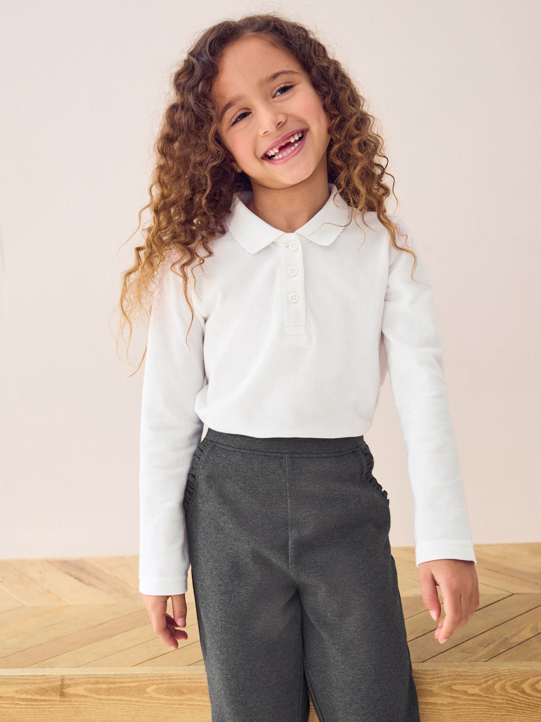 Dsiney Kidz - White 2 Pack Girls Cotton Long Sleeve School Polo Tops (3-16yrs) image 3