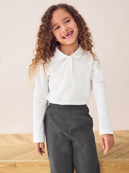 Dsiney Kidz - White 2 Pack Girls Cotton Long Sleeve School Polo Tops (3-16yrs) image 3