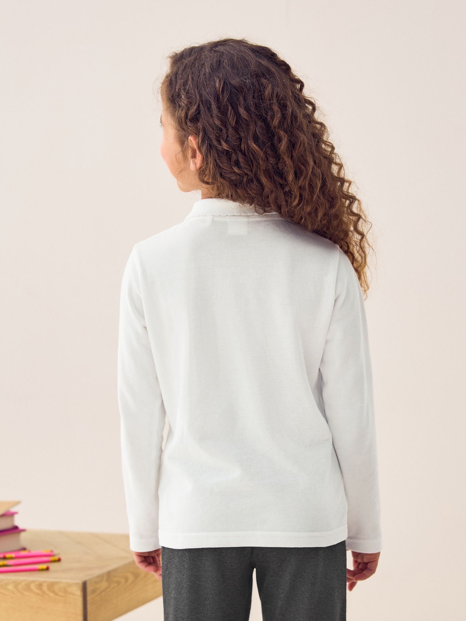 Dsiney Kidz - White 2 Pack Girls Cotton Long Sleeve School Polo Tops (3-16yrs) image 5