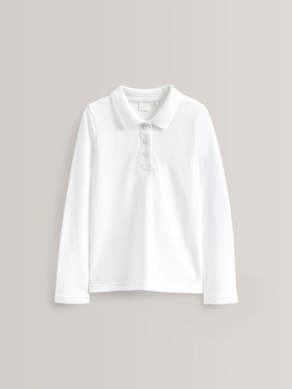 Dsiney Kidz - White 2 Pack Girls Cotton Long Sleeve School Polo Tops (3-16yrs) image 6
