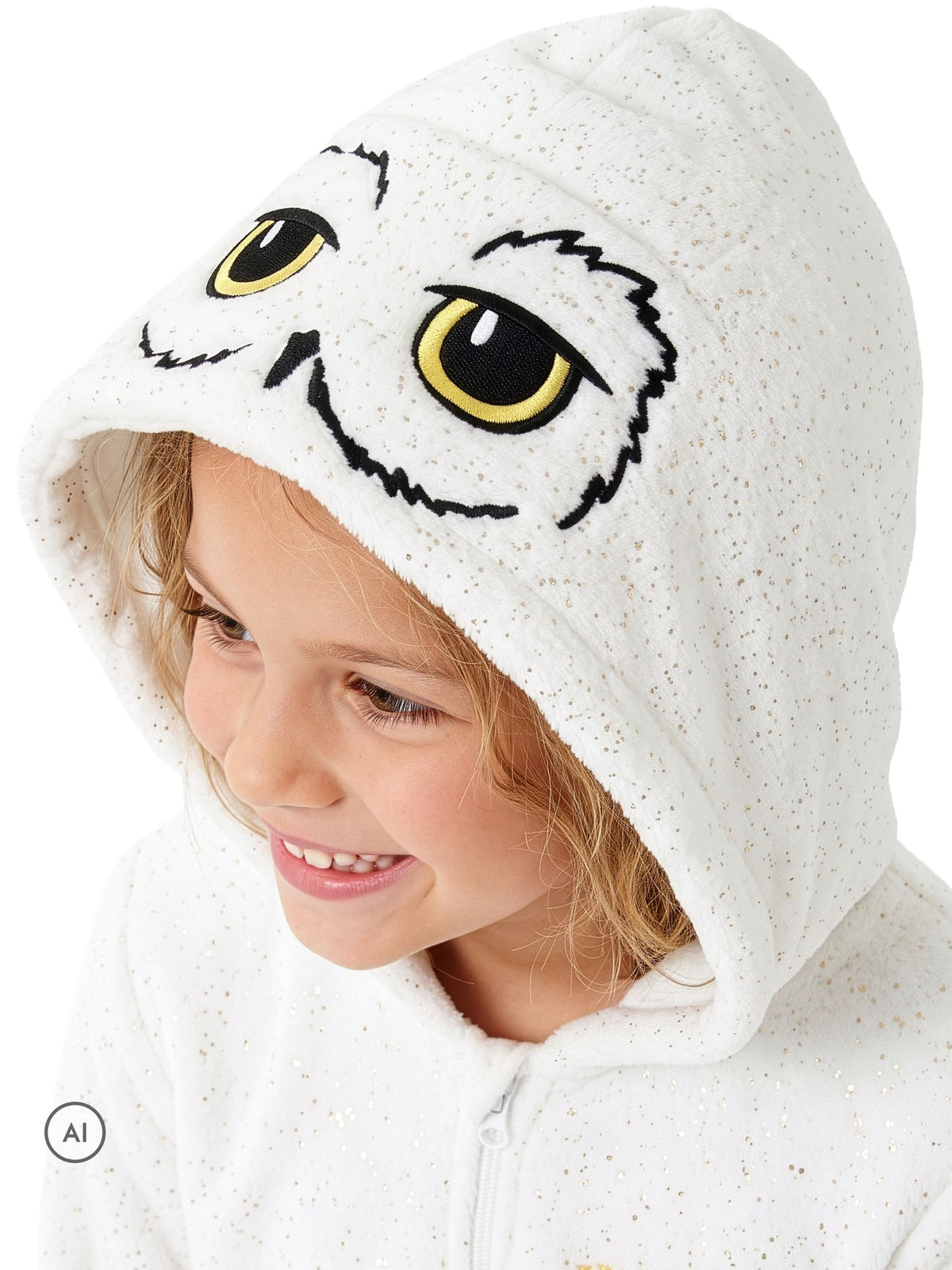 Character White Harry Potter Novelty Hedwig Fleece Onesie With Metallic Sparkle - image 4