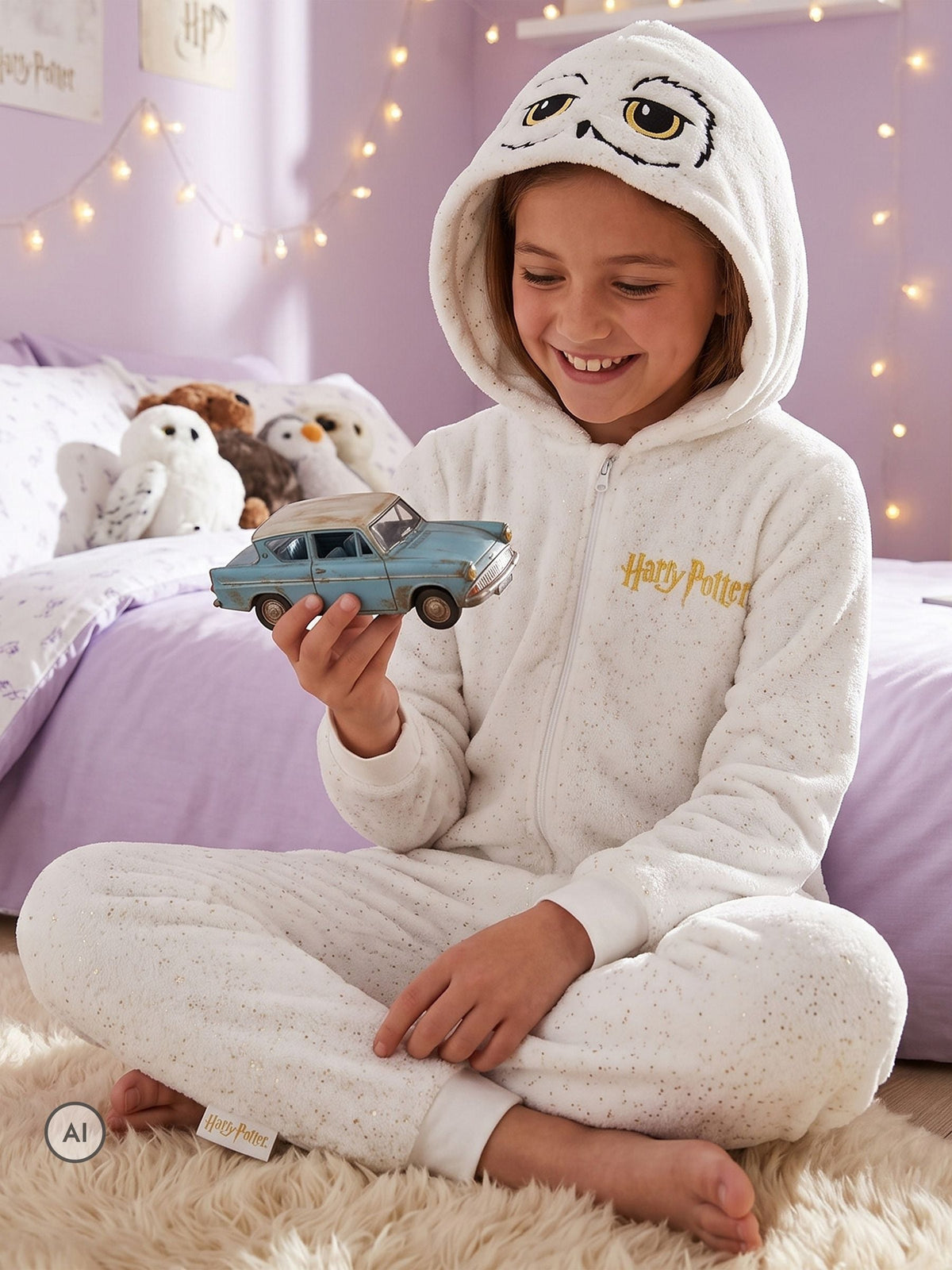 Character White Harry Potter Novelty Hedwig Fleece Onesie With Metallic Sparkle - image 6