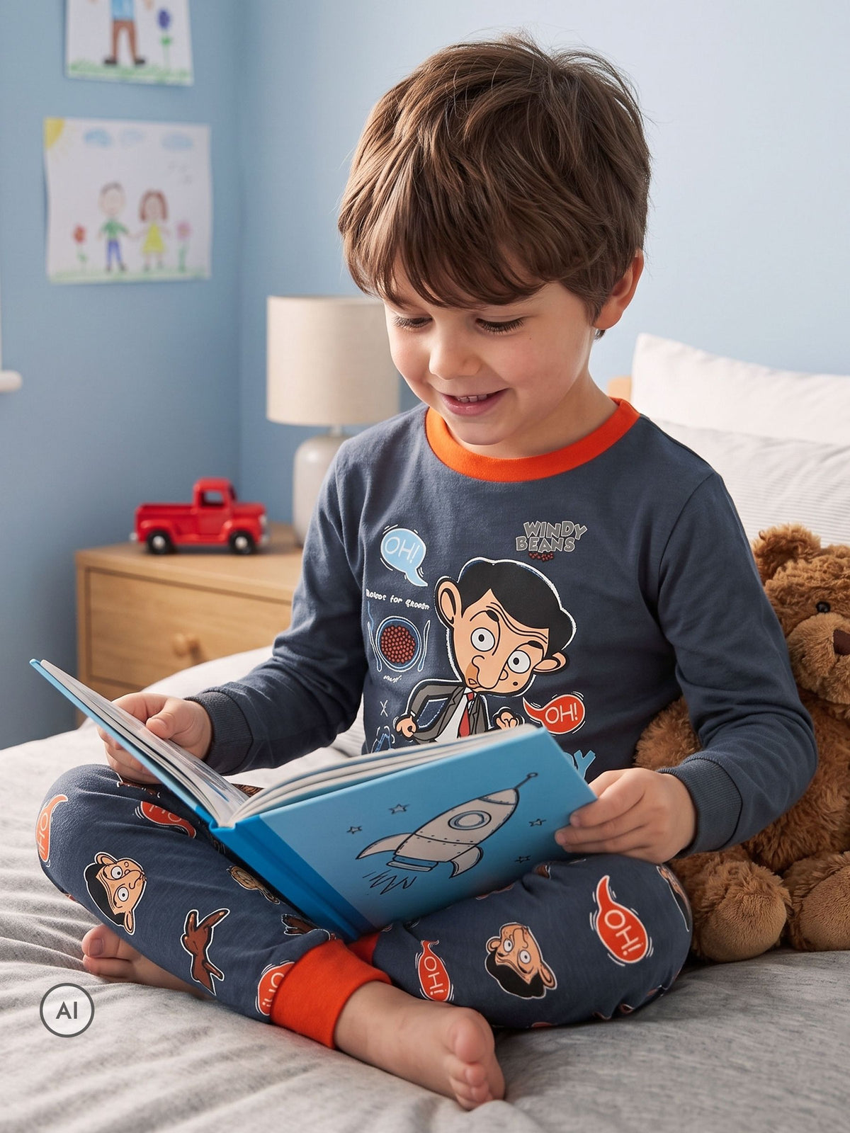 Character Blue Mr Bean And Teddy Long Sleeve Pyjamas - image 2