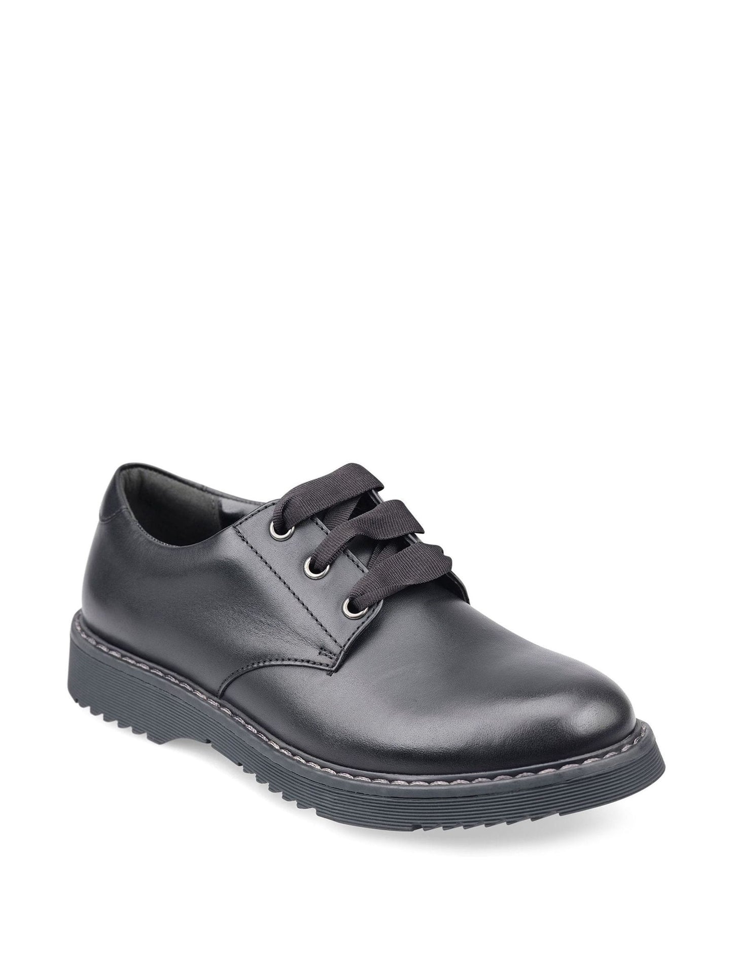 Start Rite Black Leather Standard Fit Closed Lace Up Stitch Down Chunky Soled School Shoes image 2