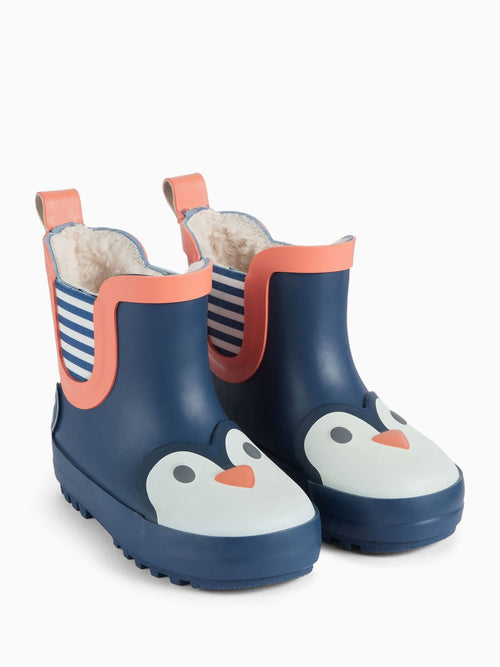 Dsiney Kidz - KIDLY by MORI Blue Short Penguin Print Fur Lined Wellie image 1