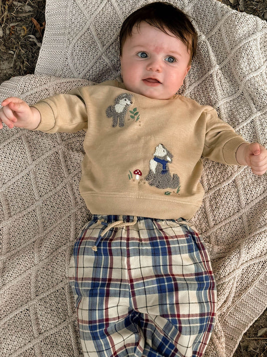 Purebaby Brown Slouchy Woodland Check Trousers - image 1
