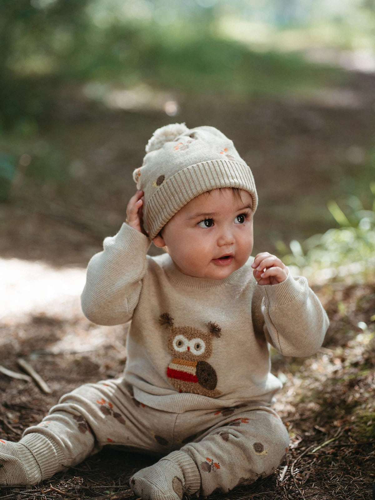 Purebaby Brown Magical Forest Acorn Knit Leggings - image 2