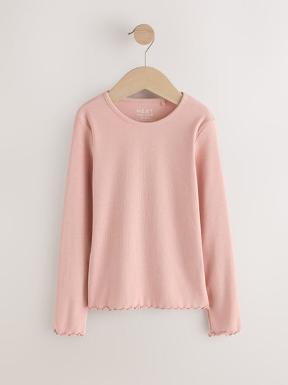 Pale Pink Cotton Rich Long Sleeve Rib T-Shirt (3mths-7yrs) image 1