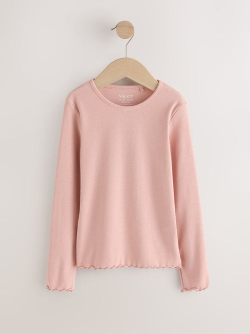 Pale Pink Cotton Rich Long Sleeve Rib T-Shirt (3mths-7yrs) image 1