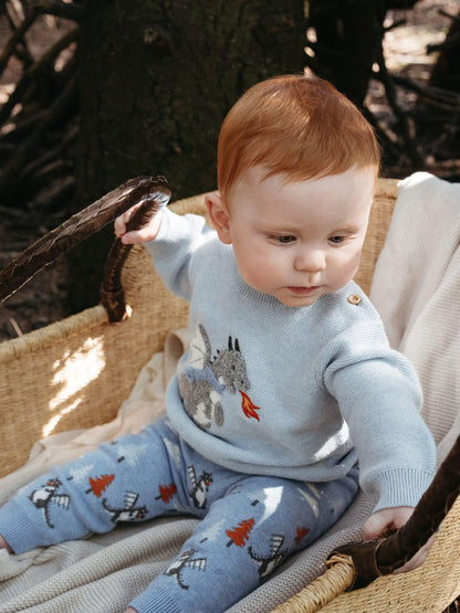 Purebaby Blue Magical Forest Dragon Knit Leggings - image 1