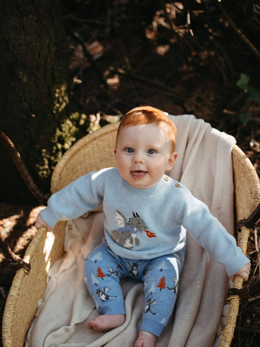 Purebaby Blue Magical Forest Dragon Knit Jumper - image 1