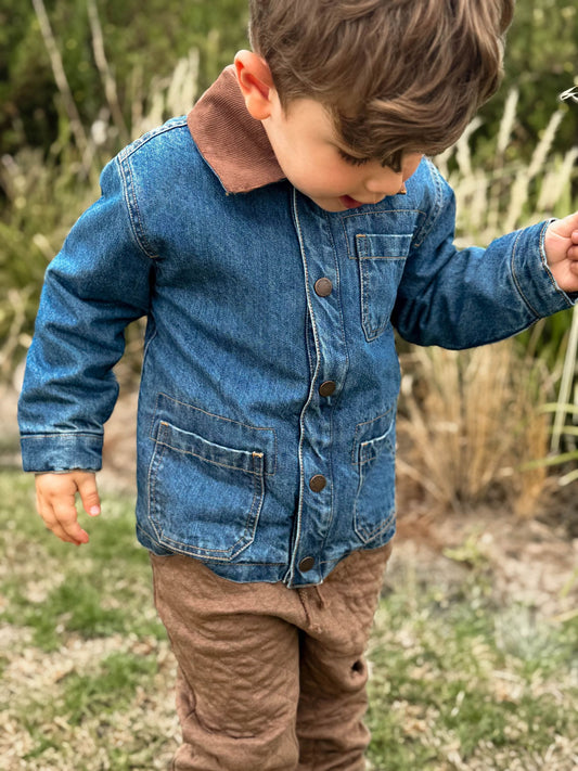 Purebaby Blue Denim Worker Jacket with Corduroy Collar - image 1