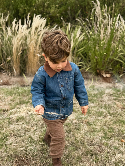 Purebaby Blue Denim Worker Jacket with Corduroy Collar - image 2