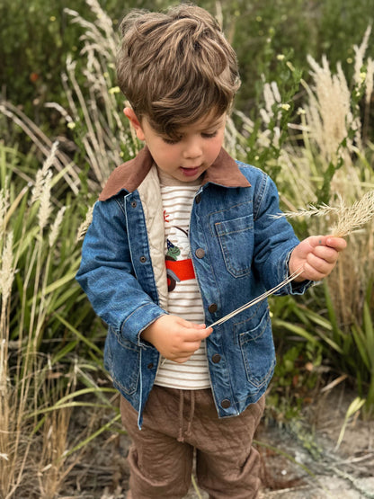 Purebaby Blue Denim Worker Jacket with Corduroy Collar - image 3