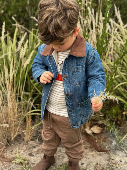 Purebaby Blue Denim Worker Jacket with Corduroy Collar - image 4