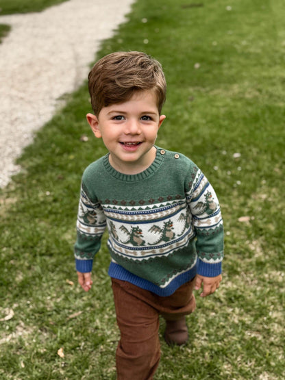 Purebaby Green Dragon Fairisle Knit Jumper - image 1