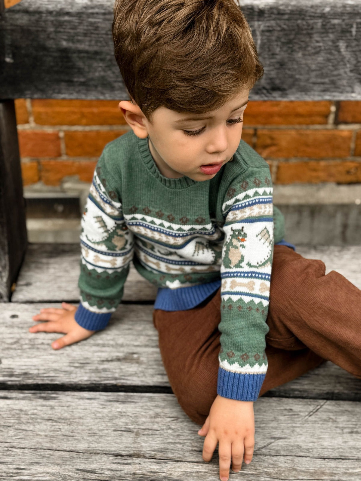 Purebaby Green Dragon Fairisle Knit Jumper - image 2